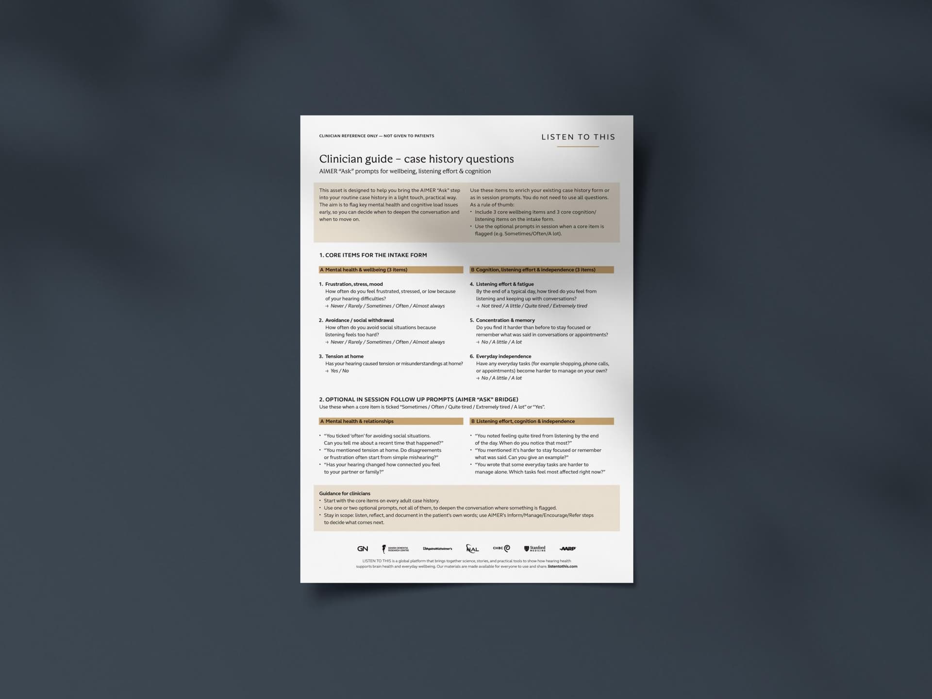 Clinician's Guide: Case History Questions